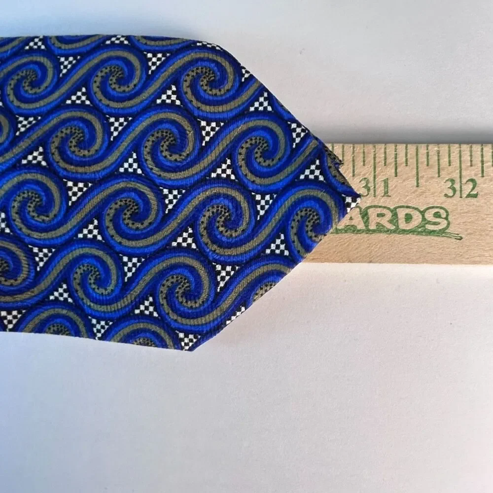 ZanZara Men's Blue Black Mosaic Wave Print 100% Silk Tie